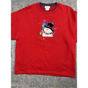 Natural Escape Christmas Sweatshirt Womens Large Red Embroidered Snowman Holiday